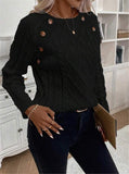 And Winter Button Design With Shoulder Sleeves Stifling Knitted Round-Neck