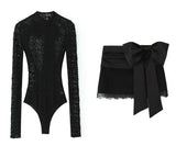 New Silk-Sense-Sensitive Bow Trim Lace-In-Use 466114 Miniskirt