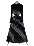 Retro Long-Sleeved Dress Dress Women Summer High-End Light Extravagant Folds To The Waist Wood Ear Long