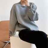 Button Detailed Space Cotton Sweatshirt Blue Gray White Women's Spring Autumn Thin Design Loose Lazy Women