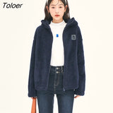 Women Thick Coat 2022 Winter Long Sleeve Loose Hooded Jacket Double-sided Plush Warm Casual Sweatshirt Outwear