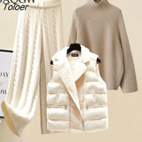 Warm Sweater Pants Womens Outfits Office Ladies Turtleneck Knitted Sweater+woolen Parkas Vest+wide Leg Knitting