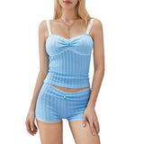Women Sweet 2 Piece Shorts Sets Summer Clothes Casual Sleeveless Crop Tops and Floral Lace Shorts Sexy Club Streetwear-Outfit