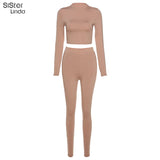 Sisterlinda Women Sporty Active Wear Matching Sets Fall Long Sleeve Tops Tees And Leggings 2 Two Piece Workout Outfits