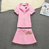 Women Two Piece Set Crop Top Stand Collar Short Sleeve Mini Skirt Cute Streetwear Matching Summer Sports Suit