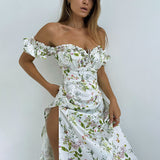 Printing Summer 2024 Broken Flower Skirt With Chest Fork Slimming To Show Lean Princess Skirt-Outfit