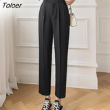 High Waist Casual Blue Pants Female Pocket Zipper Apricot Suit Pants Women Autumn Straight Loose White Trousers