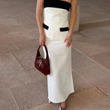 Contrast Mock Pocket Tube Top Maxi Skirt Set-Outfit
