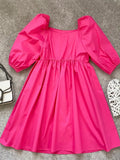 New 100% Cotton Women's Summer Rose Red Dress Elegant Casual Ruffle Dresses Short Sleeve A-line Mini Green Dress for
