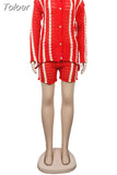 Striped Knitted Lapel Long Sleeve Single Breasted Tops and Shorts Two Piece Sets Womens Outfits Autumn 2023