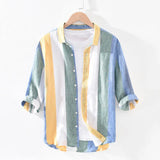 Linen Shirt Men's Trend 7-Minute Sleeves Loose Medium Sleeves In Summer Light Style Korean Fashion Half-Sleeved Shirts-Outfit