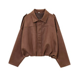 New Fashion Temperament Imitation Leather Effect Bomber Jacket