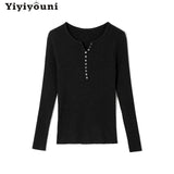 WOTWOY Buttons-up Ribbed Knitted Sweater Women Basic Solid Slim Fit Autumn Winter Pullovers Female 2021 Casual Jumper Knit