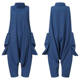 Celmia 2022 Women Long Jumpsuits Fashion Stacking High Collar Sleeveless Sexy Rompers Casual Dropped Crotch Zipper Harem