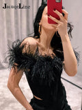 2022 Sexy Off Shoulder Y2K Feathers Corset Top Women Summer Sleeveless Elegant Lady Camis Tube Crop Top Club