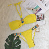 Toloer New Swimsuit Luxury Crystal Diamond Chain Women's Split Swimsuit Strap Hanging Neck Sexy