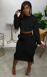 Casual Tassel Crop Top and Pencil Skirt
