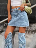 Streetwear Cut Out Mini Skirt For Women High Waist Solid Minimalist Denim Skirts Female Fashion Clothing Style