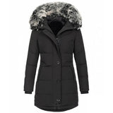 Women's Autumn And Winter New Ladies With Hats, Warm And Slim Cotton Clothes, Medium-Long Solid Color Jackets-Outfit