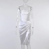 Dress Women Summer Satin Party Dress Black V-Neck Hight Side Split Sexy Mini Dress Women Ruched Skinny Elegant