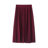 Fashion High Waist Pleated Solid Color Ankle Length Skirt All-match chiffon Clothing Lady Casual Stretchy Thicken
