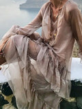 Spring Patchwork Ruffles Women's Dresses V Neck Petal Sleeve Loose Perspective Holiday Dress Fashion Clothes