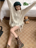 Y2k Korean Version Lazy Style Knitting Pullover Hole Tassel A Long Sweater Vintage Hollow Out Fashion Sueters De