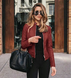 PU Leather Jackets Autumn Winter Fashion Short Solid Color Waterproof Coats Long Sleeve Thick Keep Warm Zipper
