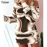 Off Shoulder Women Dress Autumn Long Sleeve Slim Fashion Print Shirring Mini Dress 2022 Casual Woman Dresses Winter