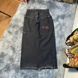 New High Street Hiphop Hip Hop Brand Printed Jeans Men's Straight Baggy Wide-Legged Pants-Outfit