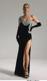 Water Drill Design High Open Fork Single Shoulder Sleeveless Black Dress Dinner Dinner Red Carpet