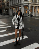 Women's Black And White Stripes Simple Fashion V-Neck Button Knitted Cardigan
