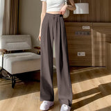 Toloer Leg Pants Women's Pants Down Loose High Waist Yellow Trousers Spring And Autumn Suit Narrow Version Straight Tube Casual Floor Trousers-Outfit