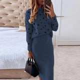 Skirt 2 Pieces Set Autumn Winter Casual Turtleneck Long Sleeve Loose Print Pullovers Slim Pencil Skirts Office Lady