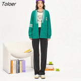 Women Baseball Jackets Uniform 2022 Autumn Long Sleeve V Neck Loose Coat Tiger Embroidery Jacket Contrast Panel
