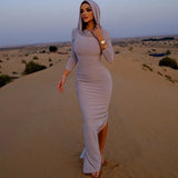 Toloer Women's Fall 2024 New Fashion, Slim Hooded, Slit And Women's Dress-Outfit