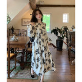 Autumn Elegant Floral Midi Dress Women Even Party Dress Korean Fashion Office Lady Long Sleeve Casual Slim Vintage
