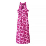 Women's Small Standing Collar Sleeveless A Word Waist Dress Hanging Neck