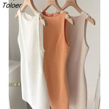 Elegant Lady Sexy O-neck Women's Dress Bottoming Sleeveless Sundress Summer Apricot Orange White Dresses Female