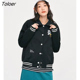 Women Baseball Jackets Uniform 2022 Autumn Long Sleeve Loose Coats Graphic Print Jacket College Style
