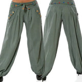 Pants Women Fashion Casual Loose Long Pants Solid Color Baggy Harem Pants Summer Button Sashes Wide Leg Trousers