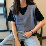 Vest Women Hot Sale Fashion Simple Solid Spring Fall Ladies Cropped Sweaters All-match Korean College Female