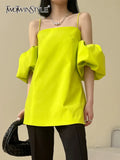 Slim Shirt For Women Square Collar Short Sleeve Off Shoulder Blouses Female Summer Clothing Style New 2022