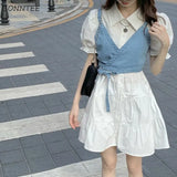 Sets Short Puff Sleeve Lovely Girls Elegant Fashion Streetwear Casual Daily Womens Two Piece Vintage Korean Style
