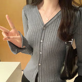Button Long-Sleeved Sweater Autumn And Winter Korean Style Slim Cardigan Women's New Bottomed Sweater-Outfit