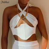Backless Irregular Crossover Tie Up Zipper Crop Tops Y2k Women 2021 Chic Cut Hole Stitching Halter Camisole