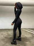 Summer Streetwear Jumpsuits For Women 2022 Long Sleeve Hoodie Bodycon One Piece Outfits Black Rompers Womens