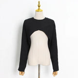 TWOTWINSTYLE Plain Suit For Women Sexy Slim Drawstring Sling Dress With O Neck Long Sleeve Pullover Female Set Female 2022