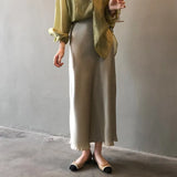 Women's High Waist Side Slit Hems Maxi Satin Skirt Elastic Waist Long