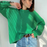 Autumn Winter Thickening Oversized Green Sweater Women Long Sleeve Casual Loose Pullovers Female Solid Knitted